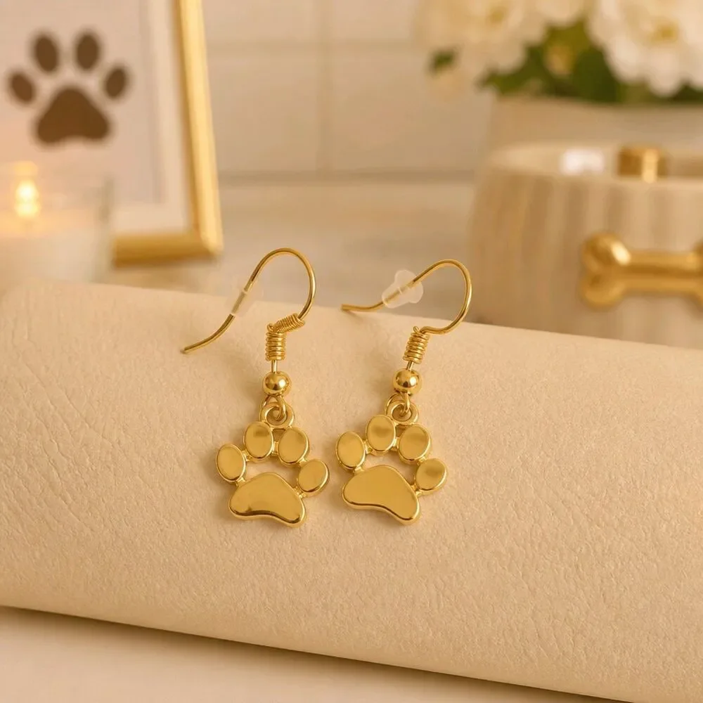 Handcrafted Pet Paw Goldtone Dangle Earrings